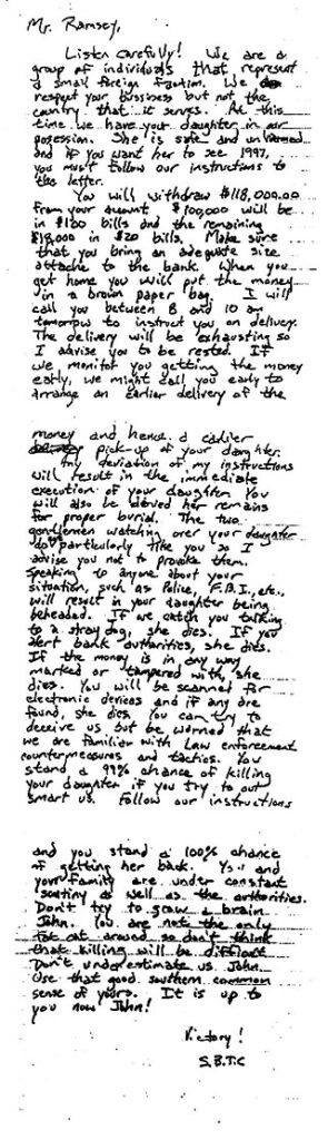 JonBenet Ramsey- ransom note